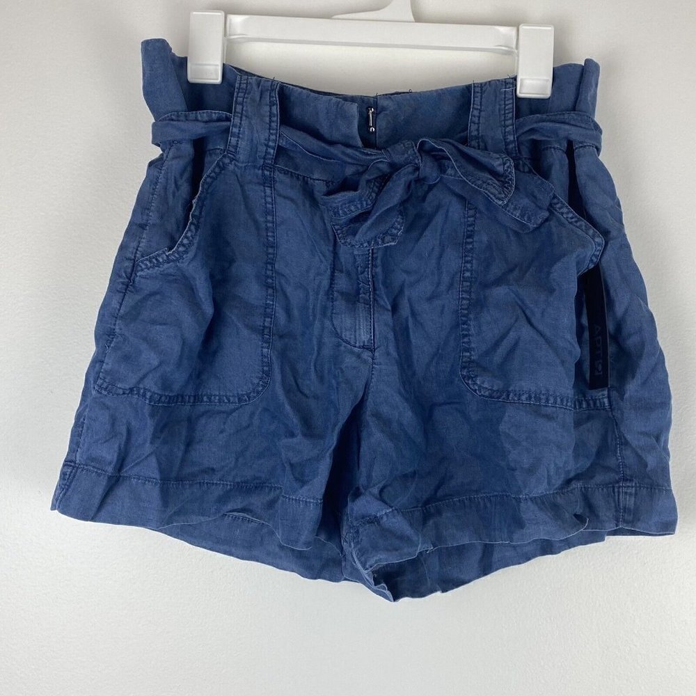 Apt. 9 Women's Chambray Tie Waist Shorts Size 16 Mid Rise Blue NWT Lyocell